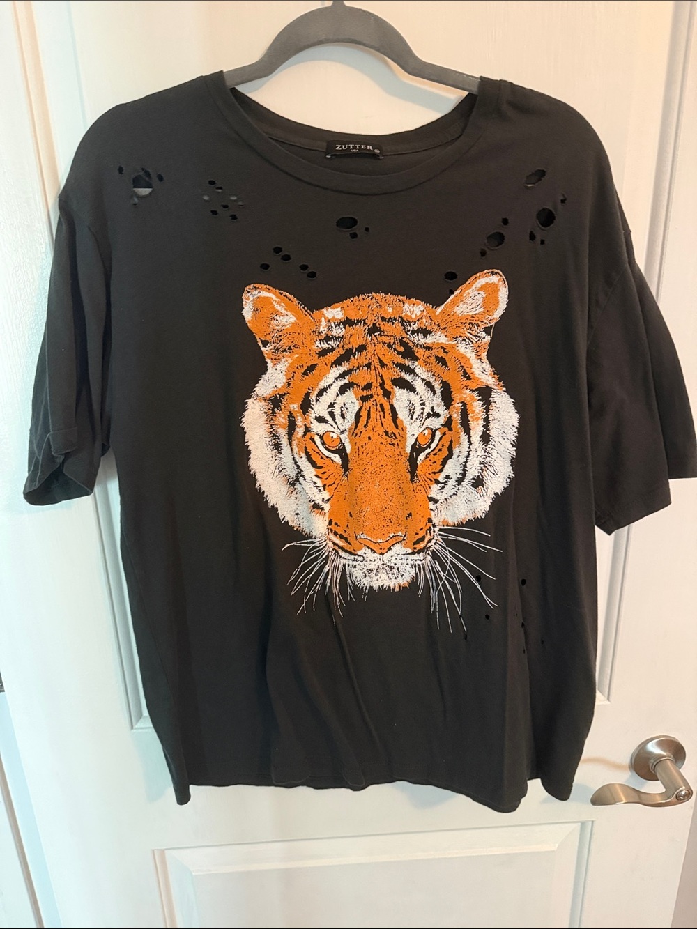 Zutter distressed Black Tee with Orange Tiger Graphic